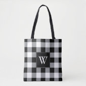 Rustisch zwart-wit buffelmonogram tote bag (Voorkant)