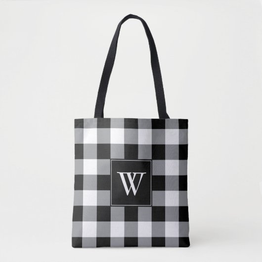 Rustisch zwart-wit buffelmonogram tote bag (Voorkant)