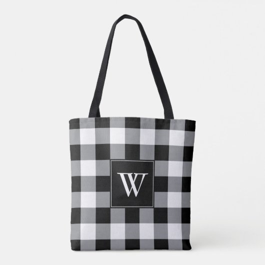 Rustisch zwart-wit buffelmonogram tote bag (Achterkant)
