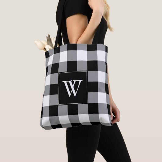 Rustisch zwart-wit buffelmonogram tote bag (Dichtbij)