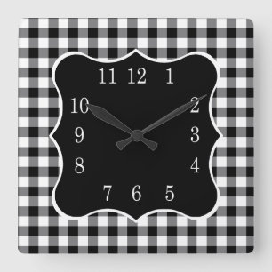 Rustisch zwart-wit Gingham-land   Vierkante Klok
