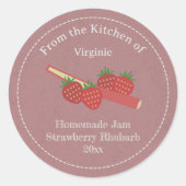 Rustische aardbei Rhubarb Jam Label Sticker (Voorkant)