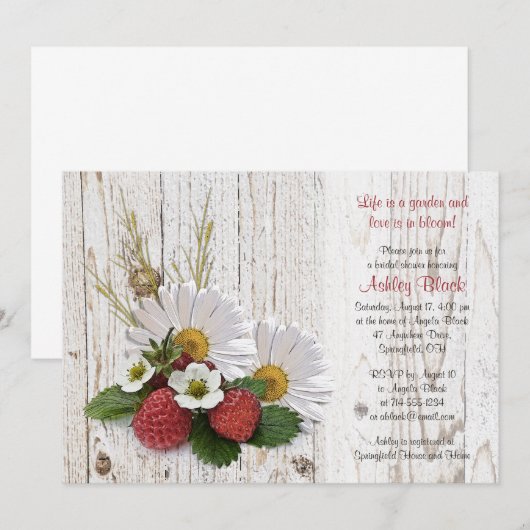 Rustische aardbeien Daisy Bridal Shower Kaart (Voorkant / Achterkant)