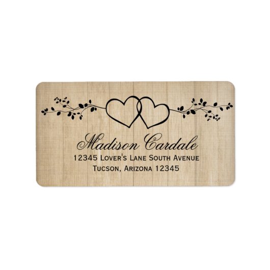 Rustische Adresetiketten voor dubbelhartsbruiloft Etiket (Voorkant)