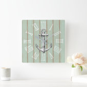 Rustische Anchor en hout Elegant Nautical Vierkante Klok (Huis)