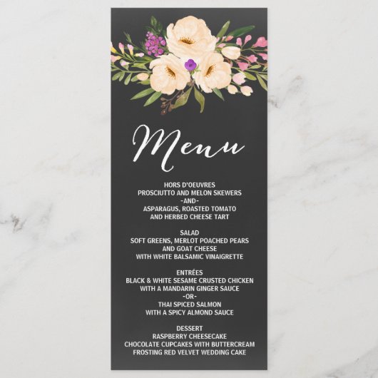Rustische Anemones Chalkboard Menu (Voorkant)