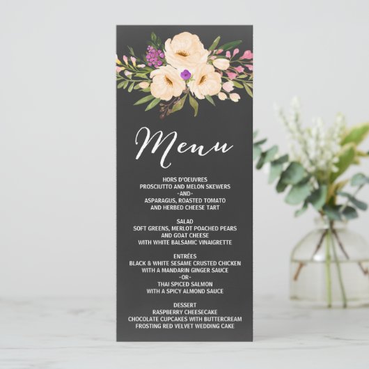 Rustische Anemones Chalkboard Menu (Staand voorkant)