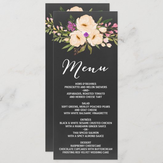 Rustische Anemones Chalkboard Menu (Voorkant / Achterkant)