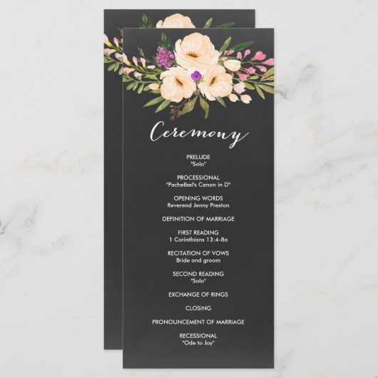 Rustische Anemones Chalkboard Programmakaart (Voorkant / Achterkant)