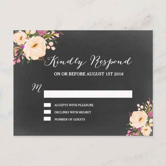 Rustische Anemones Chalkboard Uitnodiging Briefkaart (Voorkant)