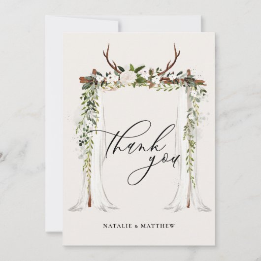 Rustische anker en waterverf florale canopy bruilo bedankkaart (Voorkant)