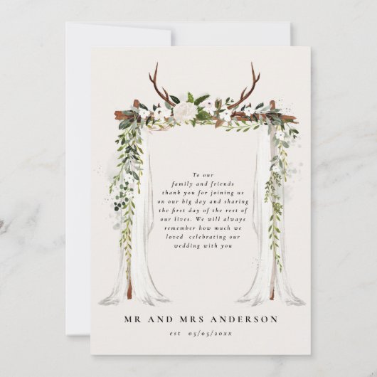 Rustische anker en waterverf florale canopy bruilo bedankkaart (Achterkant)