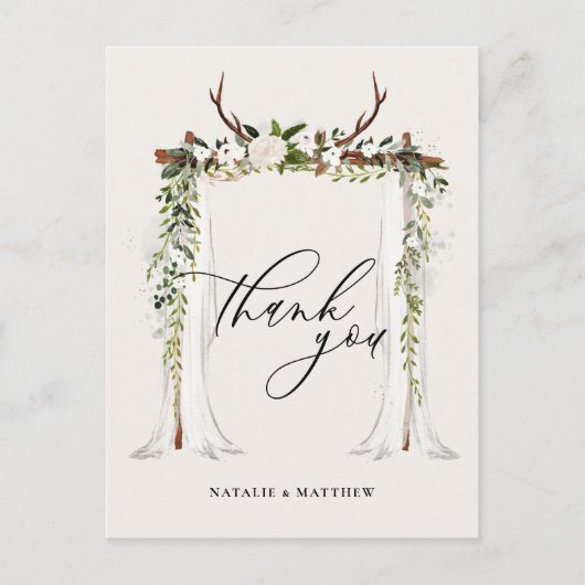 Rustische anker en waterverf florale canopy bruilo briefkaart (Voorkant)