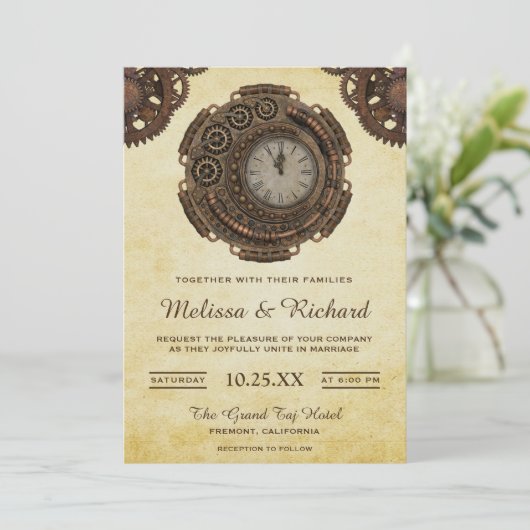  Rustische Antiek klok Steampunk Weddenschap Kaart (Staand voorkant)