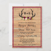 Rustische Antlers Floral Burgundy Wood Weddenschap Kaart (Voorkant)
