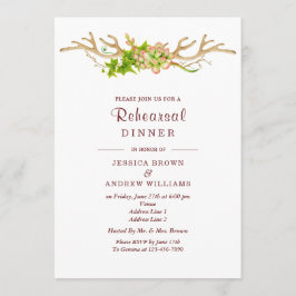 Rustische Antlers & Wildbloemen Rehearsal Dinner Kaart