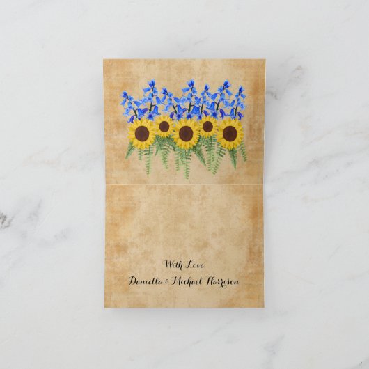 Rustische Antlers & Zonnebloemen Weddenschap Bedankkaart (Binnen)