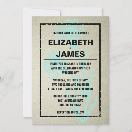 Rustische  Aqua Wedding Invitaties Kaart (Voorkant)