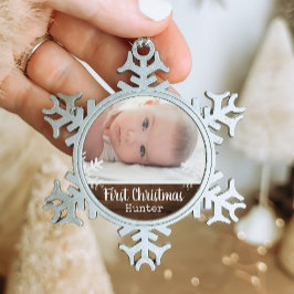 Rustische baby eerste kerst sneeuwvlok bruin hout tin sneeuwvlok ornament