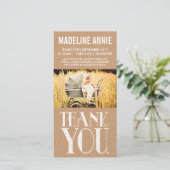 Rustische  Baby geboorte Foto Bedankkaart (Staand voorkant)