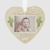 Rustische Baby`s Eerste Kerst Foto Ornament (voorkant)