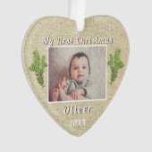 Rustische Baby`s Eerste Kerst Foto Ornament (voorkant)