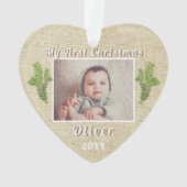 Rustische Baby`s Eerste Kerst Foto Ornament (achterkant)