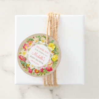 Rustische Baby shower  Floral Wreath Linen Bedankjes Labels