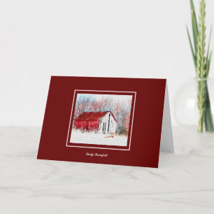 Rustische Barn met Red Fox Snow Scene Holiday Kaart