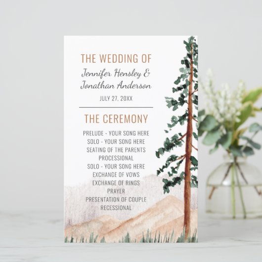 Rustische bergen Pine Trees Fog Wedding Programme (Staand voorkant)