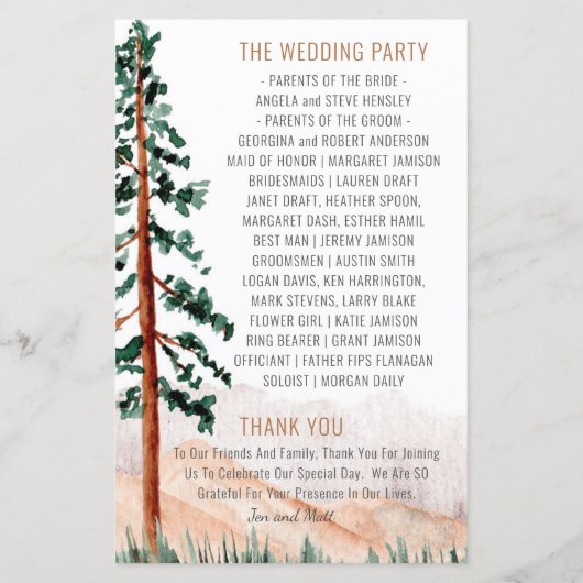 Rustische bergen Pine Trees Fog Wedding Programme (Achterkant)