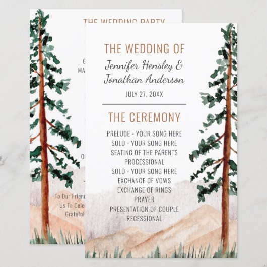 Rustische bergen Pine Trees Fog Wedding Programme (Voorkant / Achterkant)