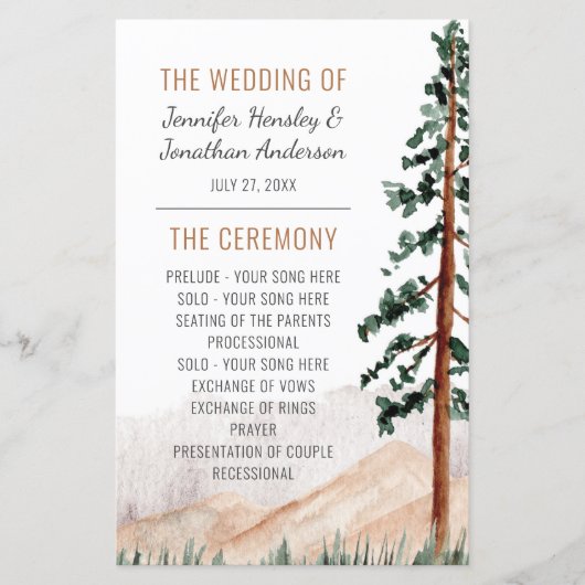 Rustische bergen Pine Trees Fog Wedding Programme (Voorkant)