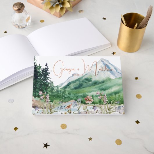 Rustische Bergwilde Bloem | Boho Bruiloft Gastenboek (Voorkant open)