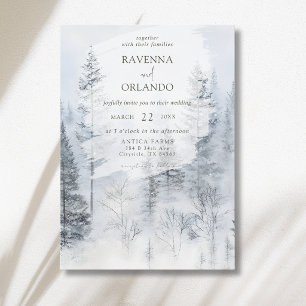 Rustische besneeuwde bergwaterverfwedding kaart