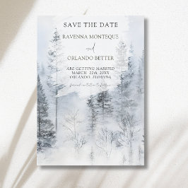 Rustische besneeuwde bergwaterverfwedding save the date