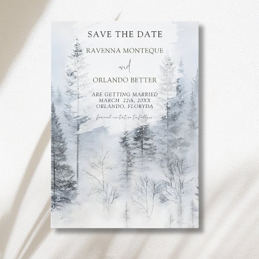 Rustische besneeuwde bergwaterverfwedding save the date