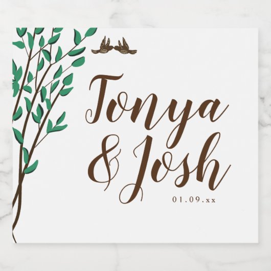 Rustische bijkantoren en Greenery Tortelduifjes We Likeurfles Etiket (Enkel label)