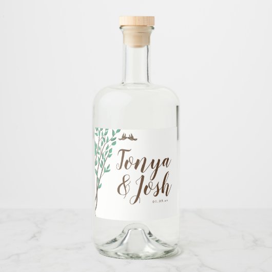 Rustische bijkantoren en Greenery Tortelduifjes We Likeurfles Etiket (Voorkant)