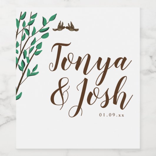 Rustische bijkantoren en Greenery Tortelduifjes We Wijn Etiket (Enkel label)