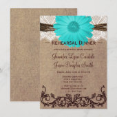 Rustische Blauwgroen-Daisy-repetitie Invitaties Kaart (Voorkant / Achterkant)