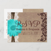 Rustische Blauwgroen Gerber Daisy Lace RSVP BRIEFK Uitnodiging Briefkaart (Voorkant / Achterkant)