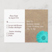 Rustische Blauwgroen Gerber Daisy Lace RSVP BRIEFK Uitnodiging Briefkaart (Achterkant)