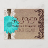 Rustische Blauwgroen Gerber Daisy Lace RSVP BRIEFK Uitnodiging Briefkaart (Voorkant)