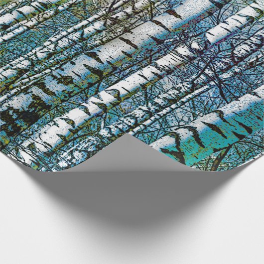 Rustische Blauwgroen vogelbomen Cadeaupapier (Hoek)