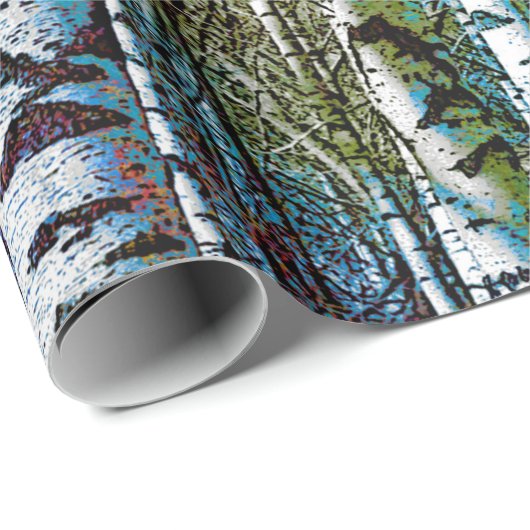 Rustische Blauwgroen vogelbomen Cadeaupapier (Rol Hoek)