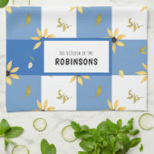 Rustische boerderij blauw gingham, monogrammen theedoek (Gevouwen)