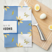 Rustische boerderij blauw gingham, monogrammen theedoek (Quarter Fold)