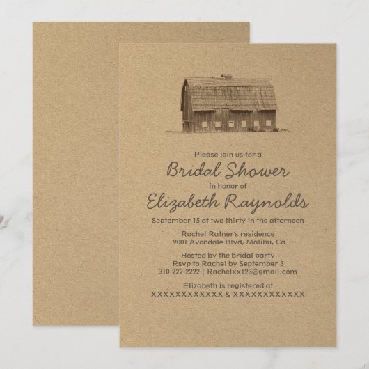 Rustische Boerderij Bridal Shower-uitnodigingen Kaart (Voorkant / Achterkant)