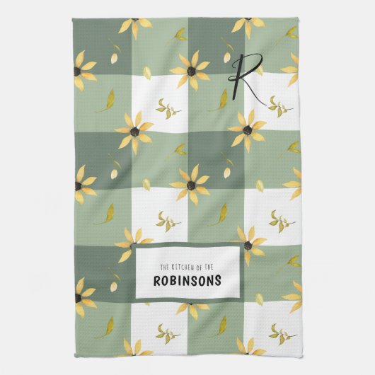 Rustische boerderij, groene gingham, monogrammen theedoek (Verticaal)